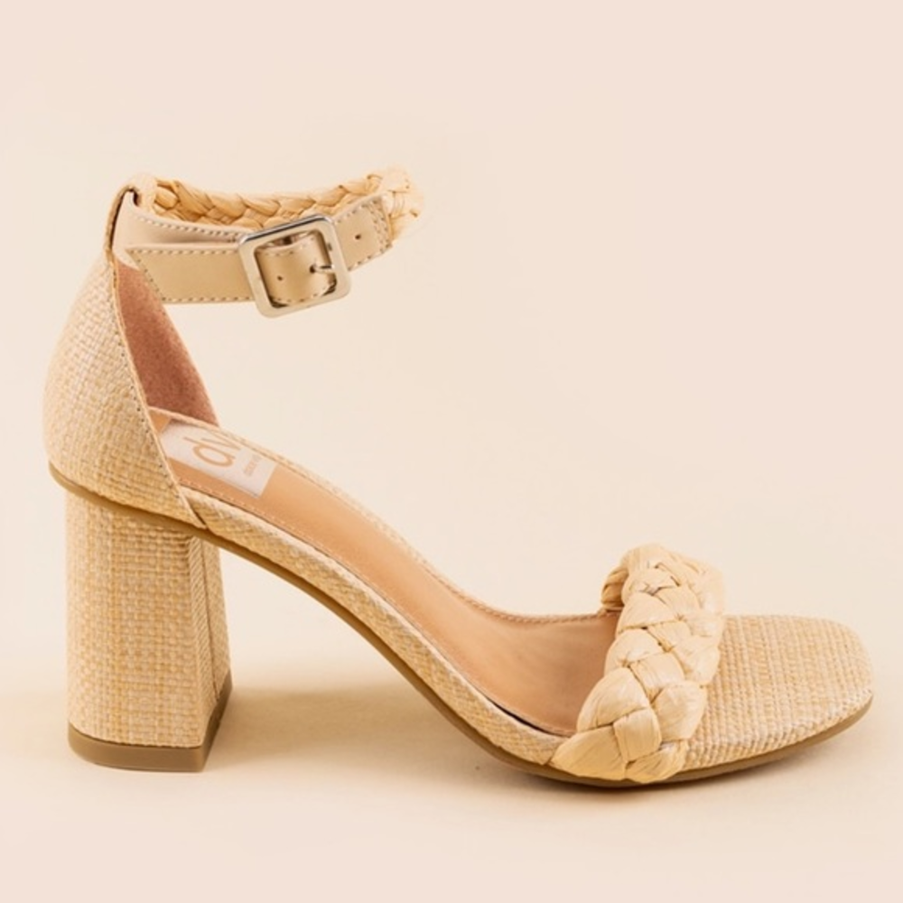 DV by Dolce Vita Hassa Heels Natural Tan Braided Rattan Raffia Block Heel